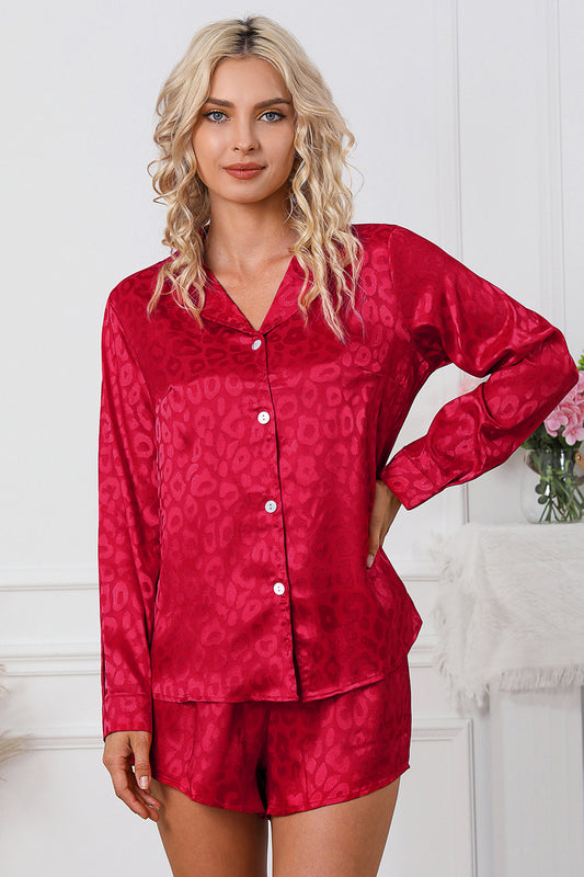 Red Long Sleeve Shirt and Shorts Lounge Set